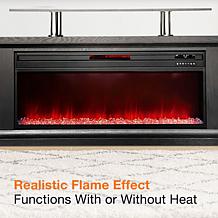 72 Inch Media Fireplace with Faux Glass Beads in Black