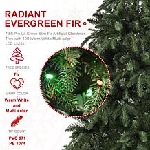7.5ft Pre-Lit Green Slim Fir Christmas Tree with Remote