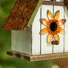 8.25"H Decorative Outdoor Birdhouse w/3D Metal Roof and Flower