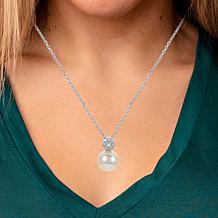 9-9.5mm Cultured Freshwater Pearl and White Topaz Halo Accent Pendant