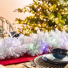 9ft Pre-Lit Snow Flocked White Pine Garland with LED Lights