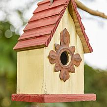 9"H Washed White Solid Wood Red Roof Cottage Outdoor Garden Birdhouse