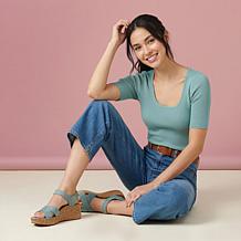 Aetrex® Flora Leather Cork Detail Sandal