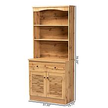 Agni Oak Brown Finished Wood Buffet and Hutch Kitchen Cabinet