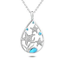 Alamea Sterling Silver Larimar and Blue Topaz Starfish Pendant w/Chain