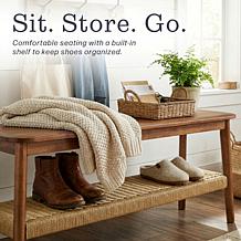 Alaterre Furniture Calais 48" Entryway Bench with Woven Storage Shelf