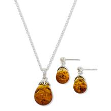 Amber Extraordinaire Amber Pear-Drop Pendant and Earrings Set