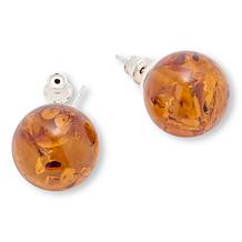 Amber Extraordinaire Sterling Silver 15mm Amber Ball Stud Earrings