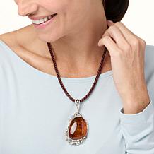 Amber Extraordinaire Sterling Silver Freeform Pendant with Satin Cord