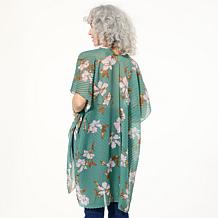 Anne Klein Pleated Hibiscus Print Ruana