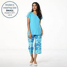 Antthony 2-piece Cap-Sleeve Top & Printed Pull-On Pant Set