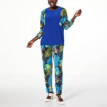 Antthony 2-piece Colorblocked 3/4-Sleeve Top and Printed Pant Set