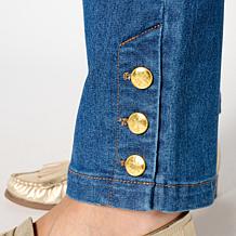 Antthony Denim Pull-On Ankle Pant with Button Detail