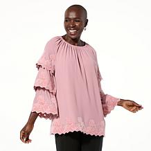 Antthony Embroidered Ruffle Long-Sleeve Top