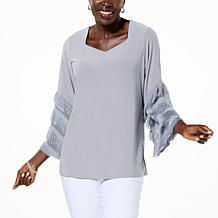 Antthony Eyelash Knit Bell-Sleeve Blouse