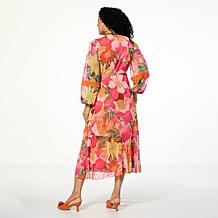 Antthony Printed Mesh Bishop-Sleeve Patio Dress