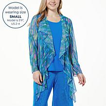 Antthony Printed Mesh Knit Long-Sleeve Ruffle Topper