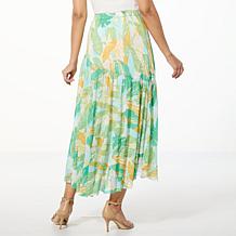 Antthony Printed Mesh Knit Midi Skirt with Front Slit
