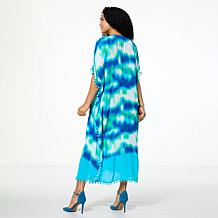 Antthony Printed Tie-Dye Crochet Caftan Dress with Tassels