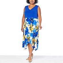 Antthony Sharkbite-Hem Dress with Printed Skirt