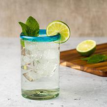 Aqua Rim Handblown Mexican Hiball Glass - Set of 6