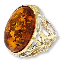 "As Is" Amber Extraordinaire Oval Stone 2-Tone Adjustable Ring