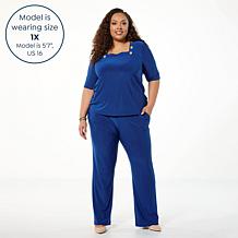 "As Is" Antthony 2-piece Button Shoulder Top & Pull-On Pant Set