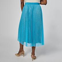"As Is" Antthony Metallic Pleated Mesh & Satin Pull-On Skirt
