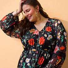 "As Is" Antthony Printed Mesh Bishop-Sleeve Patio Dress