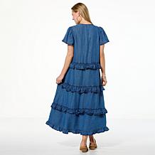 "As Is" Antthony Tiered Ruffle Denim Maxi Dress