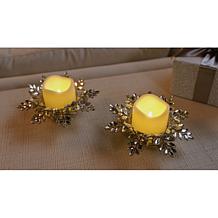 "As Is" august & leo Jeweled Leaf Candle Holder - Set of 2 
