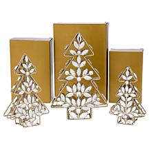 "As Is" august & leo Jeweled Tree Décor 3-piece Set with Gift Boxes