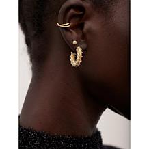 "As Is" BAUBLEBAR Goldtone Polished and Pavé Ribbed Hoop Earrings