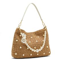 "As Is" Betsey Johnson Raffia Faux Pearl Hobo Bag