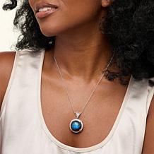 "As Is" C. Lopez Floral-Carved Labradorite & Zircon Pendant with Chain