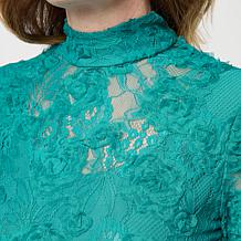 "As Is" C Wonder by Christian Siriano Chiffon Lace Top with 3D Flor...