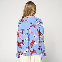 As Is C Wonder Printed Georgette Ruffle Blouse