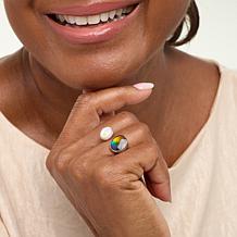 "As Is" Canadian Ammolite Gems Strlng Slvr Ammlite & Mthr-of-Pearl Rng