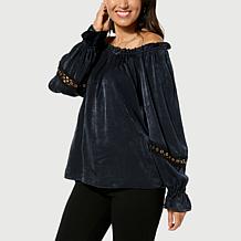 "As Is" Colleen Lopez Balloon Sleeve Blouse with Chain Detail