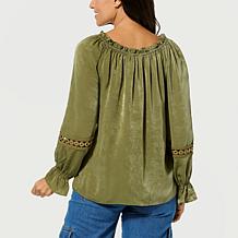 "As Is" Colleen Lopez Balloon Sleeve Blouse with Chain Detail