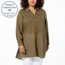 "As Is" Colleen Lopez Button-Front Sequin Tunic