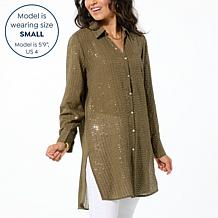 "As Is" Colleen Lopez Button-Front Sequin Tunic