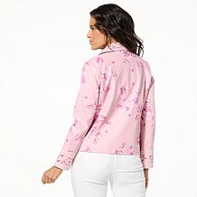 "As Is" Colleen Lopez Embroidered Faux Leather and Print Moto Jacket