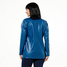 "As Is" Colleen Lopez Faux Leather Floral Cutout Jacket