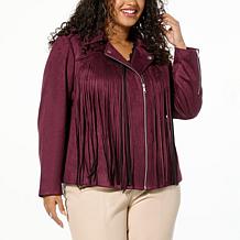 "As Is" Colleen Lopez Faux Suede Moto Jacket with Fringe