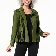 "As Is" Colleen Lopez Faux Suede Moto Jacket with Fringe
