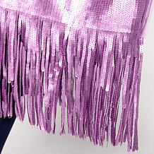 "As Is" Colleen Lopez Knit Sequin V-Neck Top with Fringe