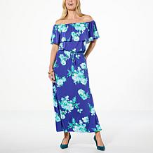 "As Is" Colleen Lopez Off-the-Shoulder Printed Knit Maxi Dress