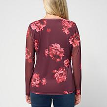 "As Is" Colleen Lopez Printed Ruched Mesh Knit Top