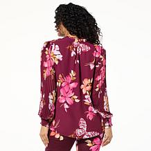 "As Is" Colleen Lopez Printed Woven Crepe Blouson Sleeve Blouse